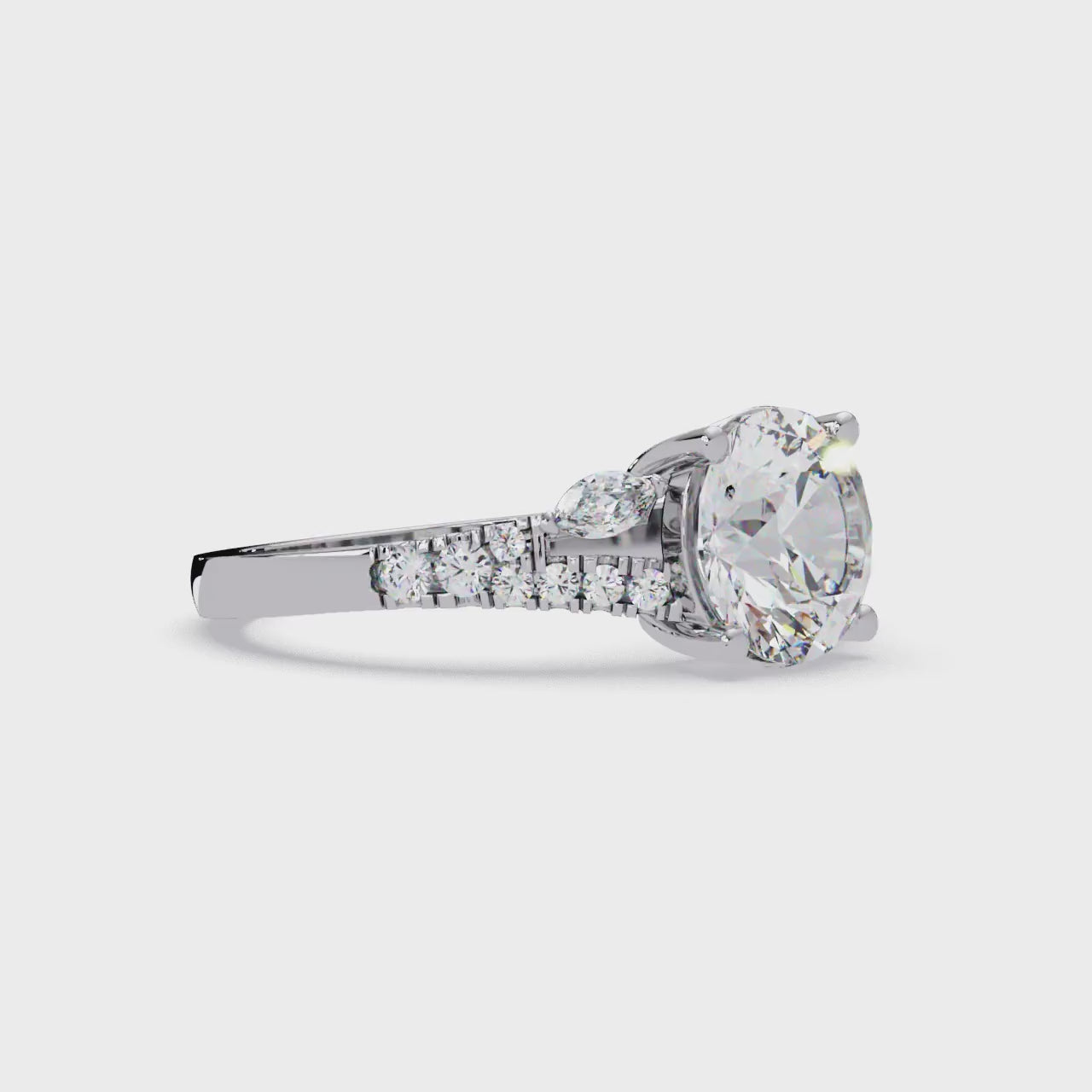 Round Brilliant Cut Engagement Ring with Marquise Accent Diamonds