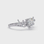 Nature Inspired Round Diamond Engagement Ring | Floral Leaf Solitaire Ring |