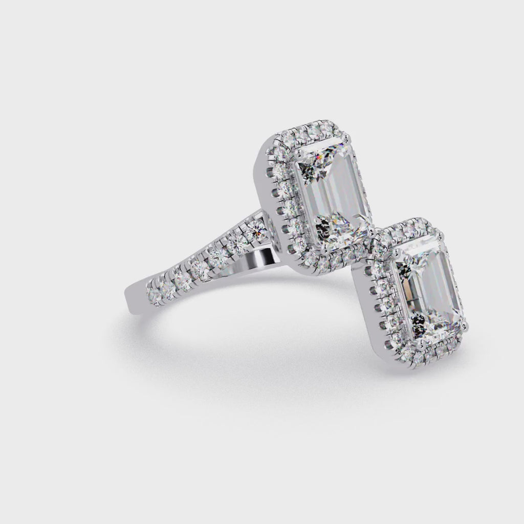 Exquisite Dual-Stone Halo Bypass Toi et Moi Ring