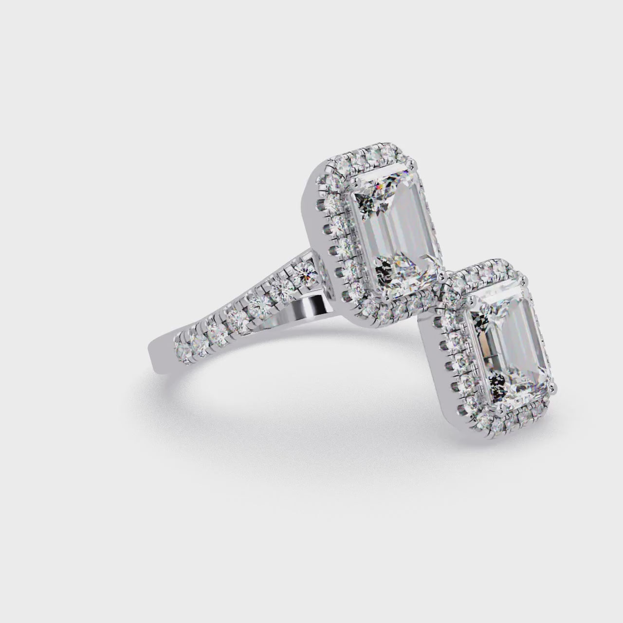 Exquisite Dual-Stone Halo Bypass Toi et Moi Ring