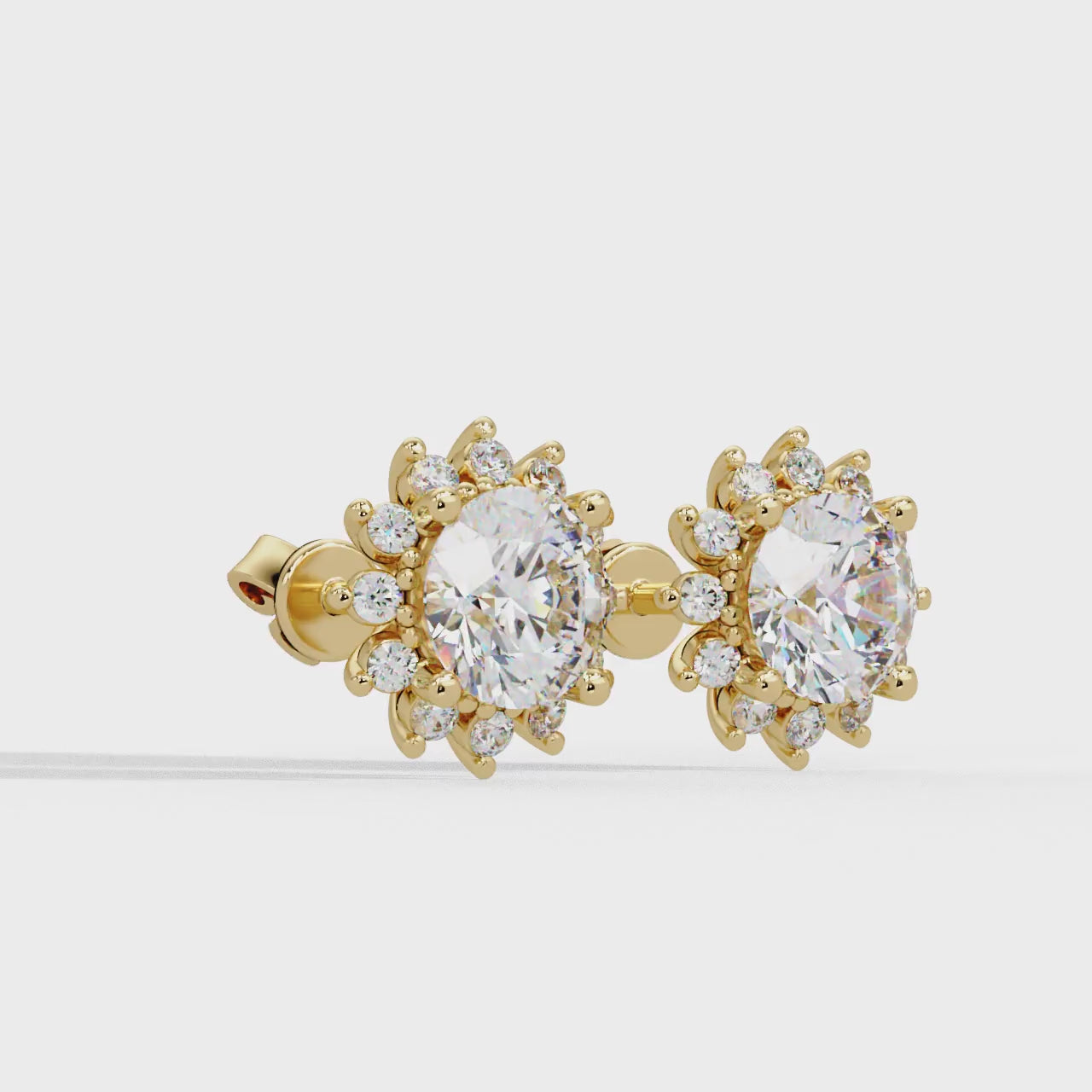 Oval Cut Lab Grown Diamond Floral Halo Stud Earrings