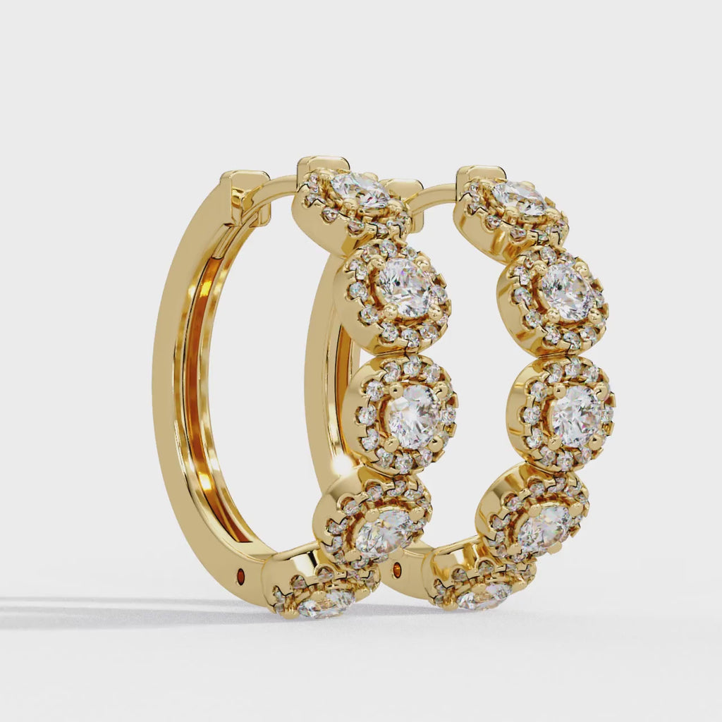 Round Brilliant Lab Grown Diamond Halo Hoop Earrings