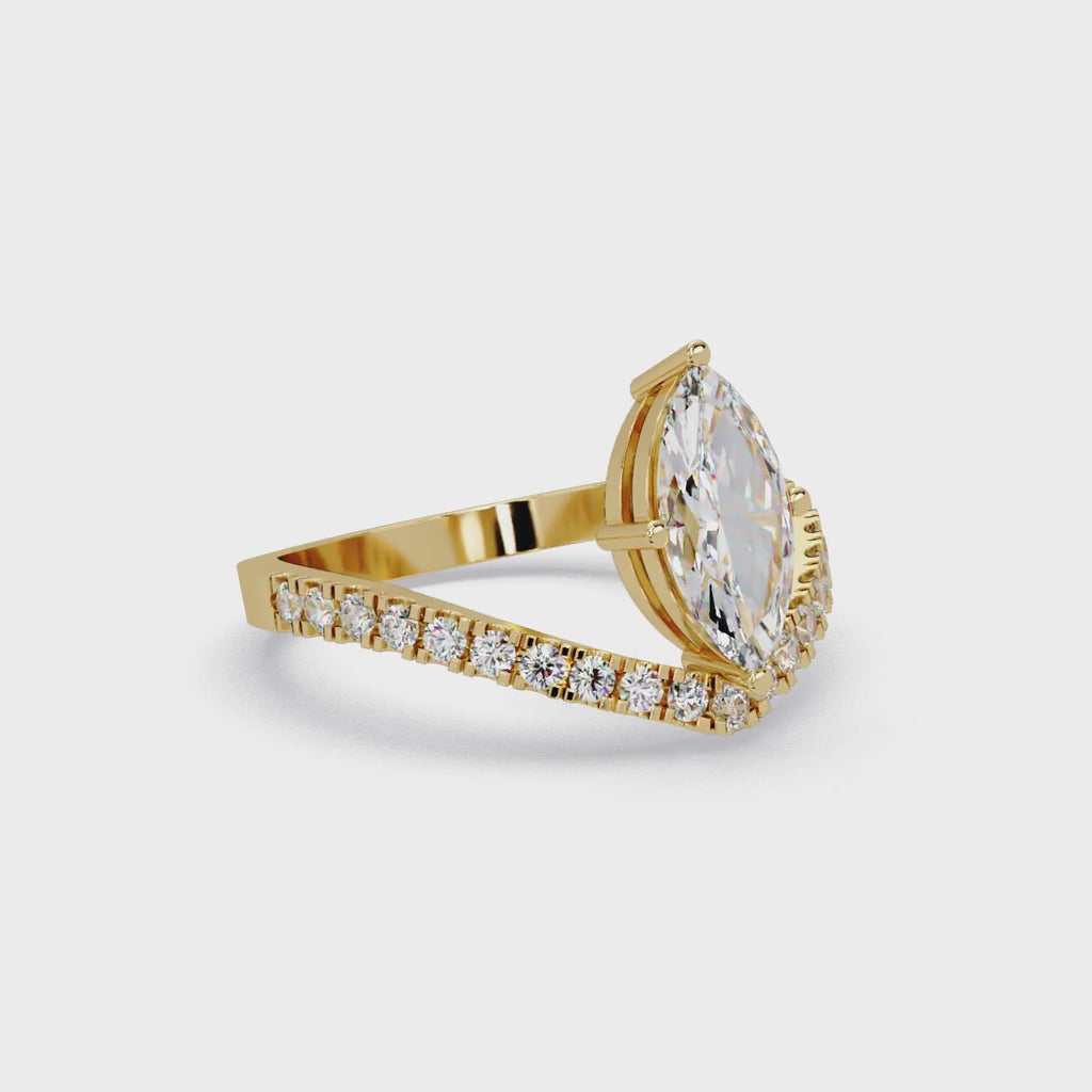 Modern Bypass Marquise Diamond Engagement Ring with Pavé Band