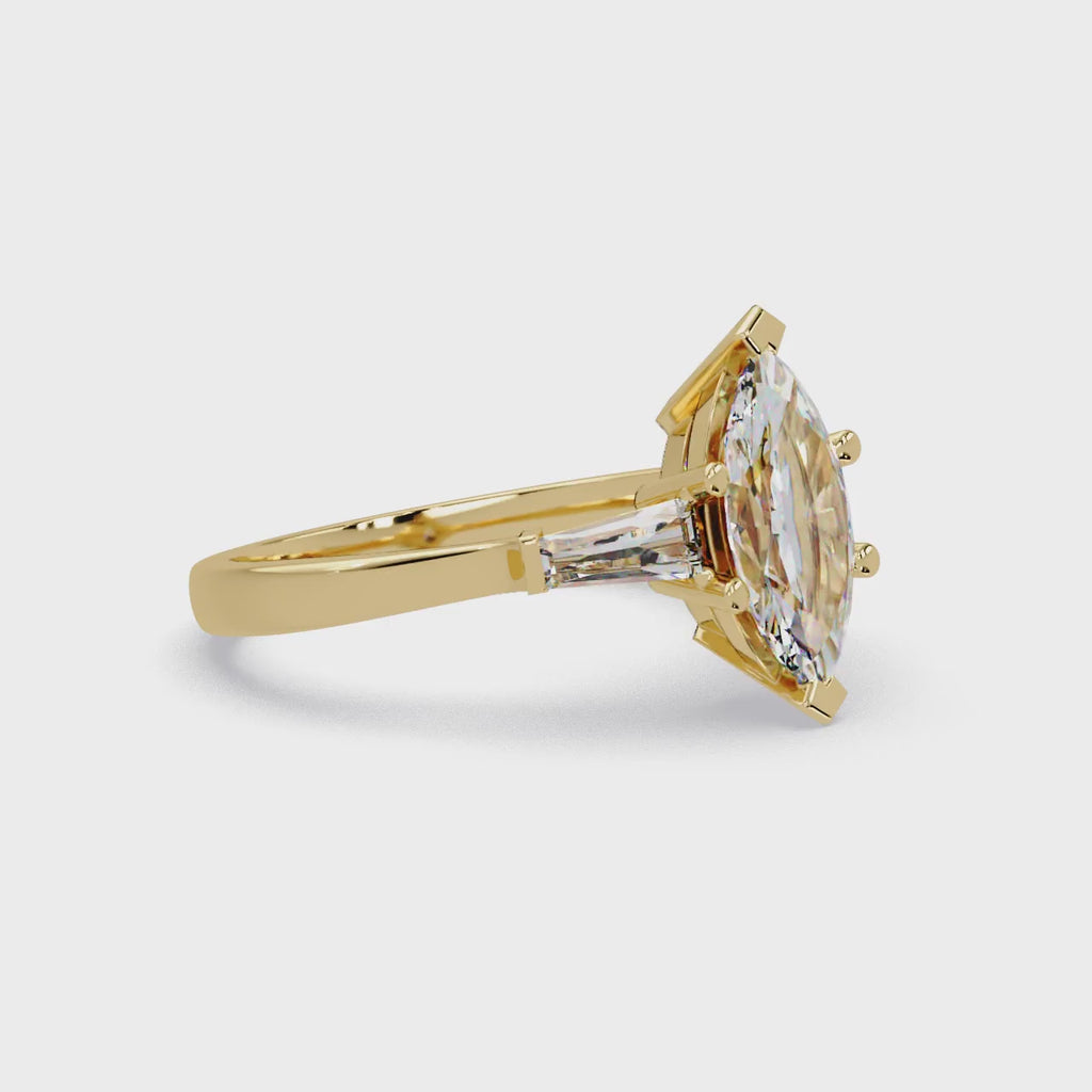 Custom Baguette Side Stone Marquise Cut Three Stone Engagement Ring