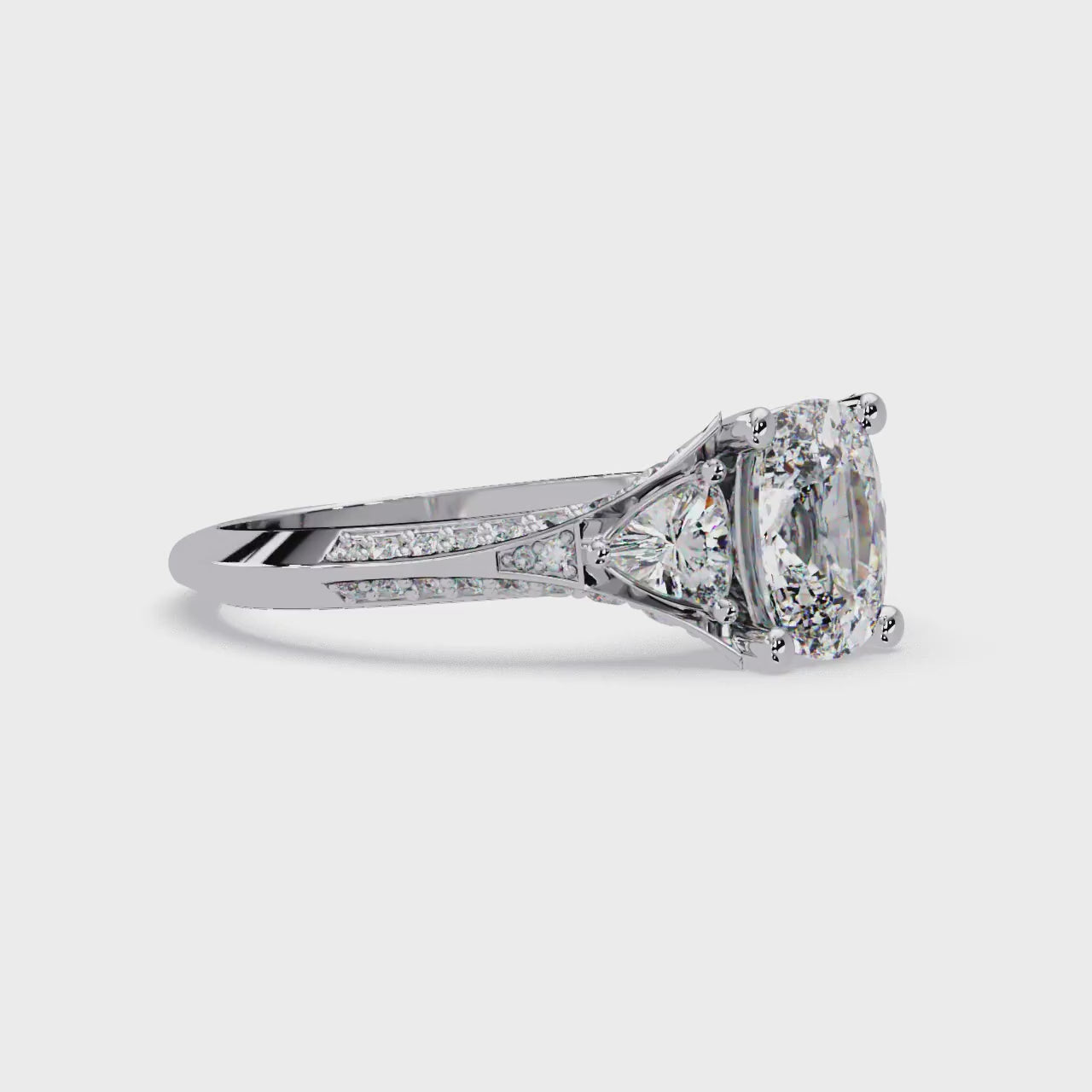 Curved Trillion Three-Stone Diamond Ring
