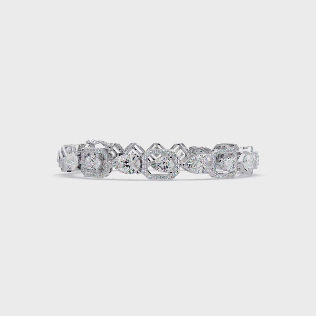 Luxury Pear & Hexagon Halo Diamond Tennis Bracelet