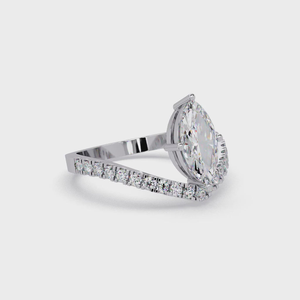 Modern Bypass Marquise Diamond Engagement Ring with Pavé Band