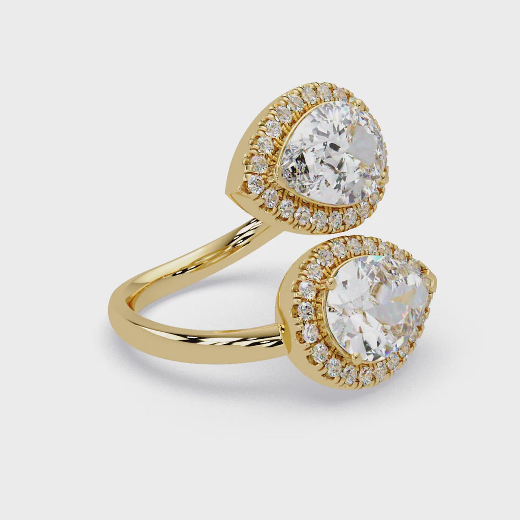 Two-Stone Pear Shape Diamond Halo Engagement Ring