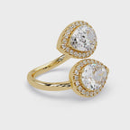 Two-Stone Pear Shape Diamond Halo Engagement Ring