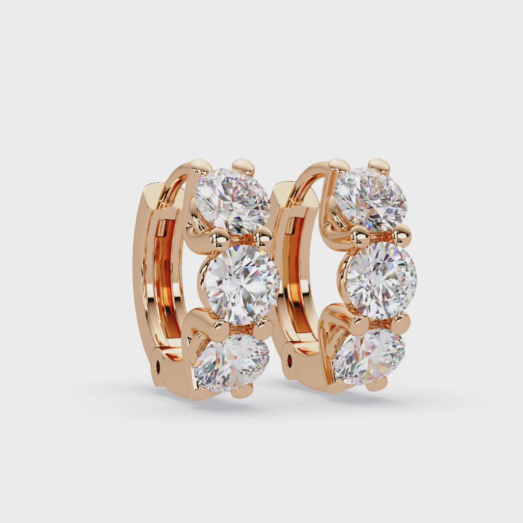 Round Cut Solitaire Diamond Hoop Earrings with Pavé Accent