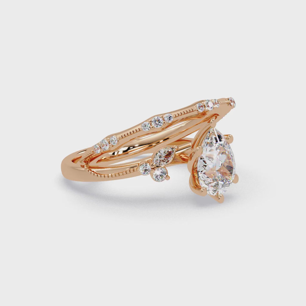 Heart Cut Diamond Ring with Round, Pear & Marquise Accent Stones
