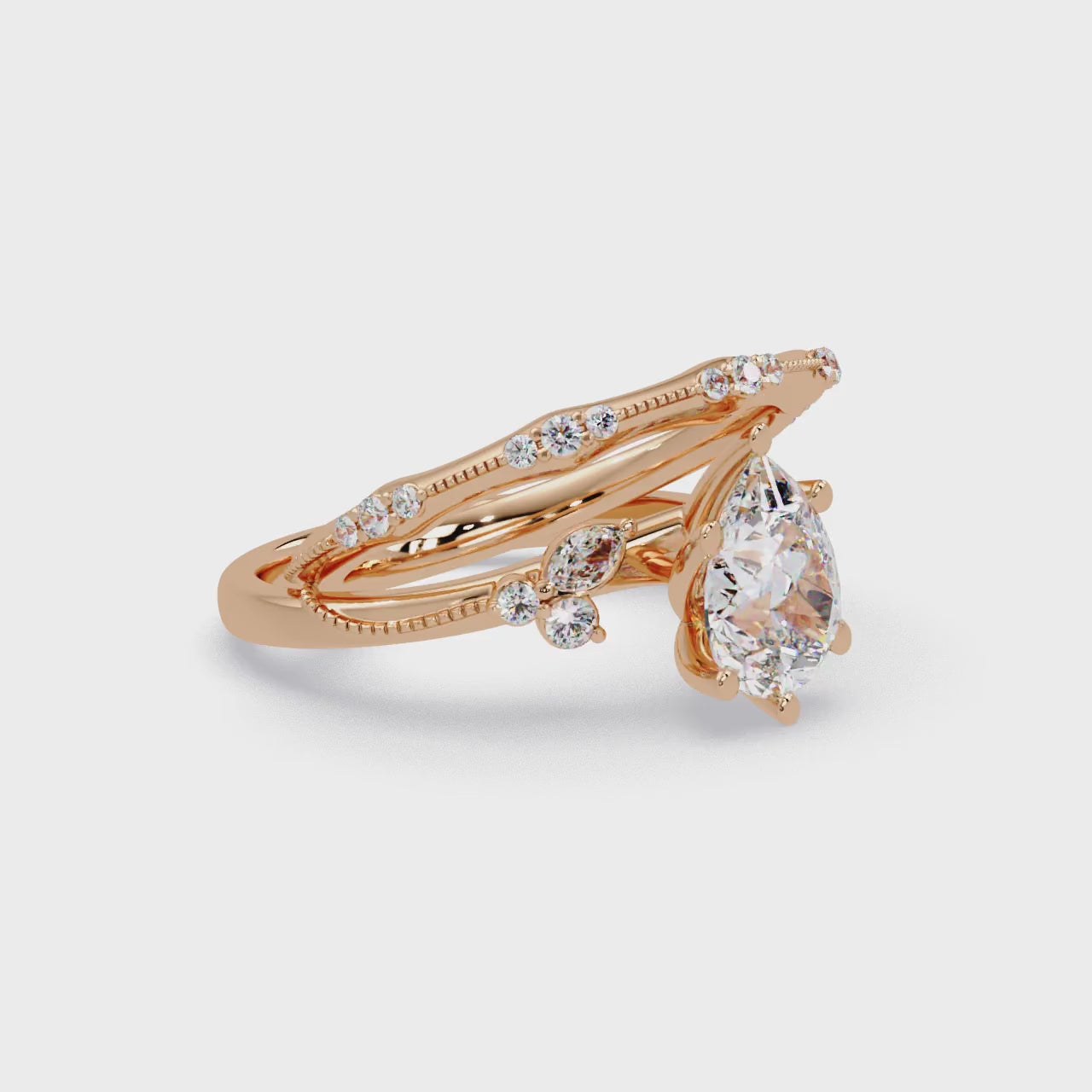 Heart Cut Diamond Ring with Round, Pear & Marquise Accent Stones