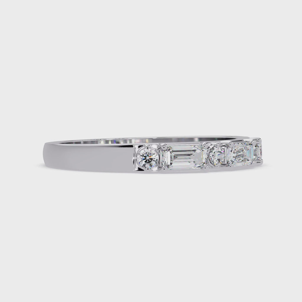 Emerald & Round Diamond Wedding Band | Alternating Emerald Cut Diamond Anniversary Ring