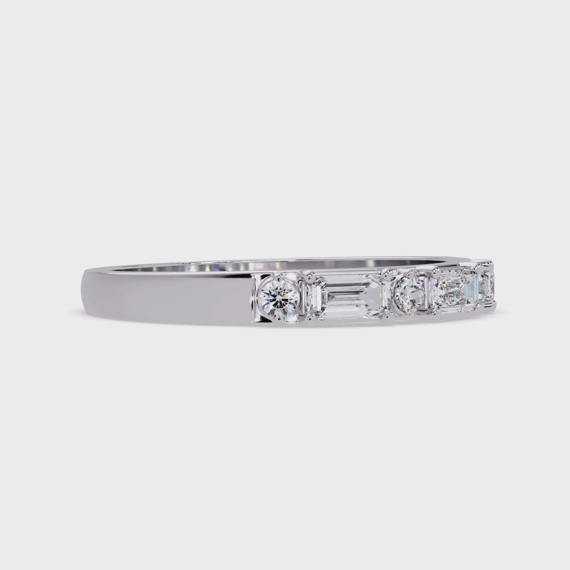 Emerald & Round Diamond Wedding Band | Alternating Emerald Cut Diamond Anniversary Ring