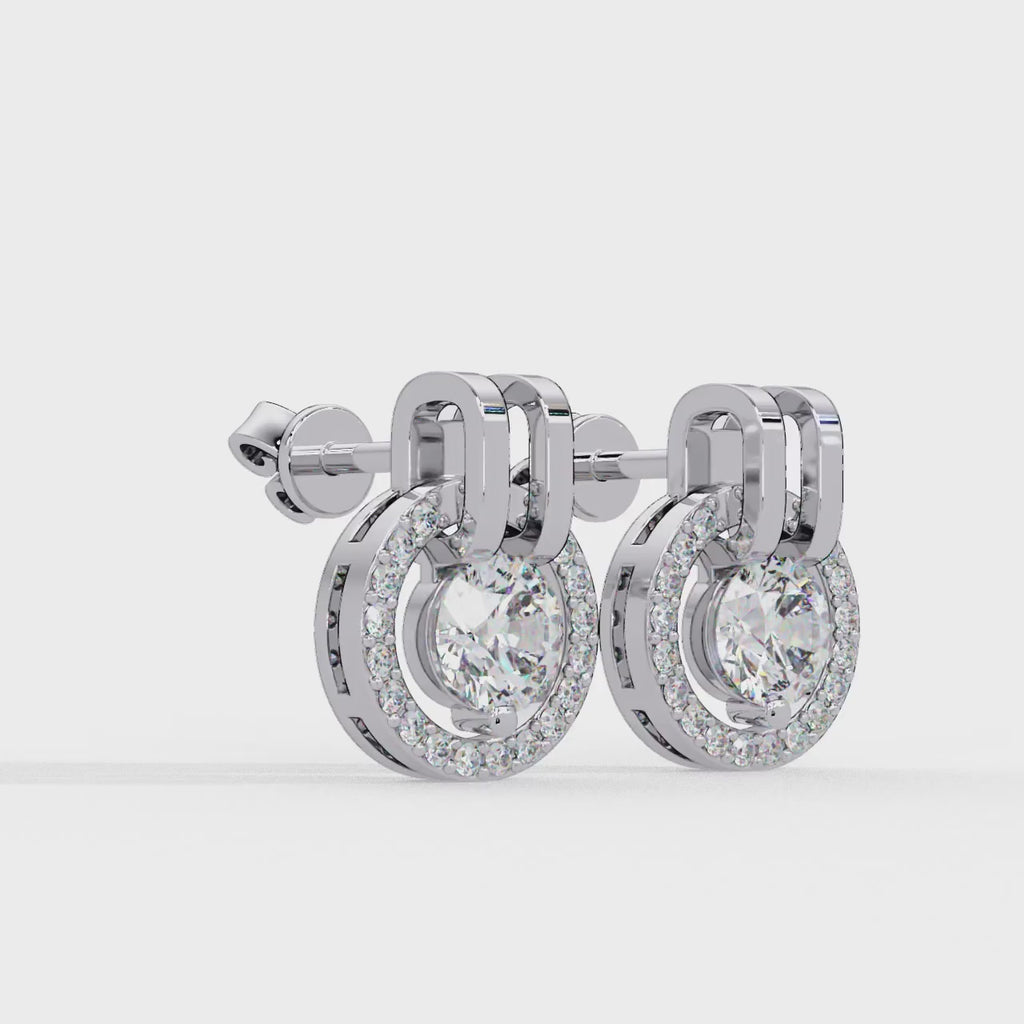 Round Brilliant Lab Grown Diamond Circle Halo Drop Stud Earrings