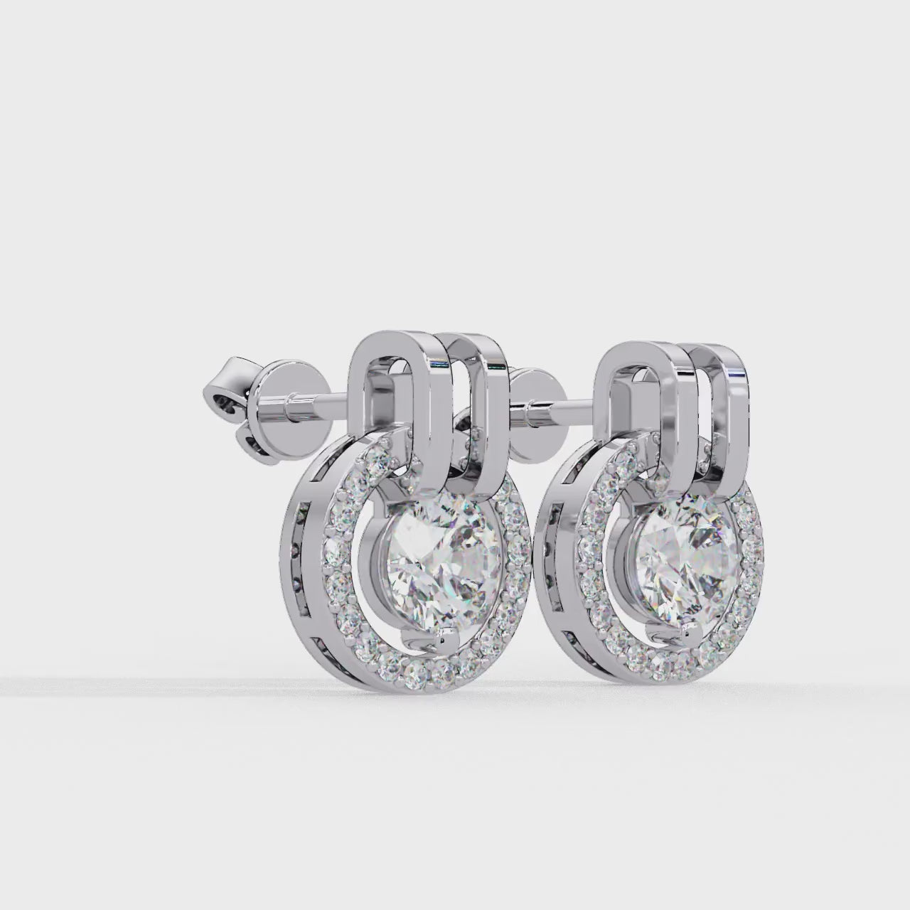 Round Brilliant Lab Grown Diamond Circle Halo Drop Stud Earrings