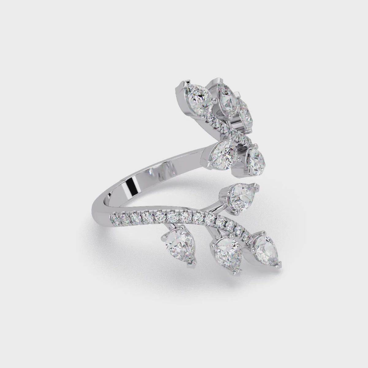 Nature Inspired Emerald & Round Diamond Leaf Ring
