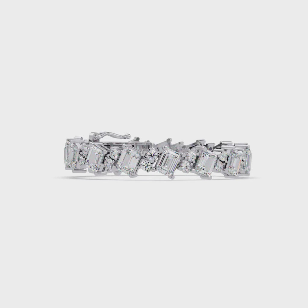 Emerald Cut & Round Diamond Tennis Bracelet for Women