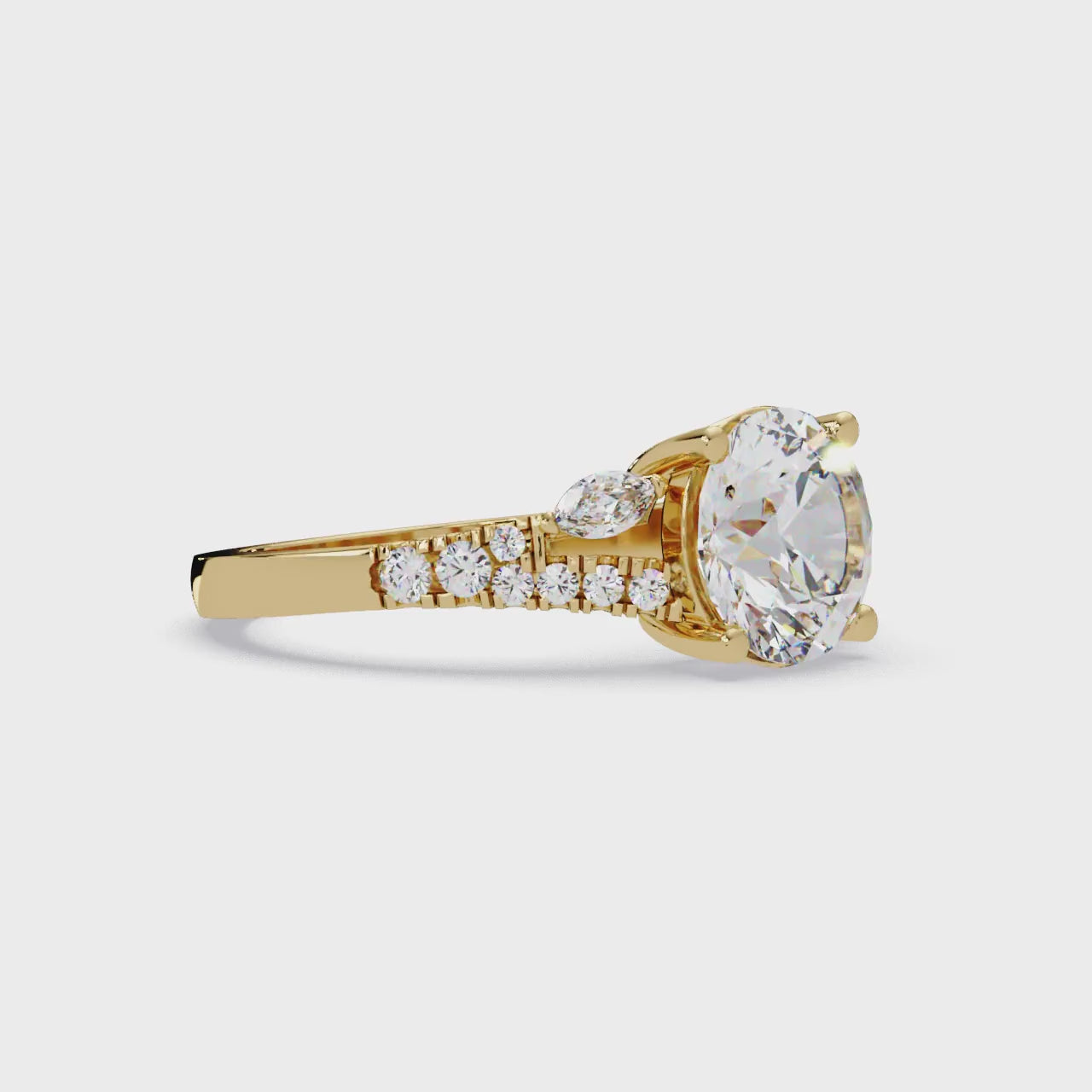 Round Brilliant Cut Engagement Ring with Marquise Accent Diamonds