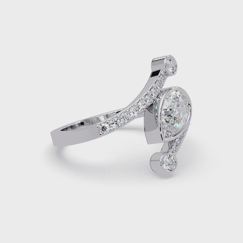Modern Bezel Set Pear Diamond Bypass Engagement Ring