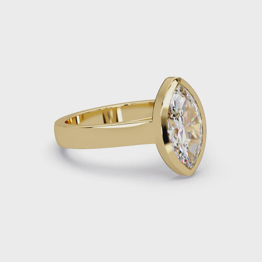 Modern Bezel Set Marquise Cut Diamond Rin