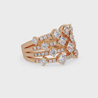 Round Cut Diamond Multi Row Statement Ring