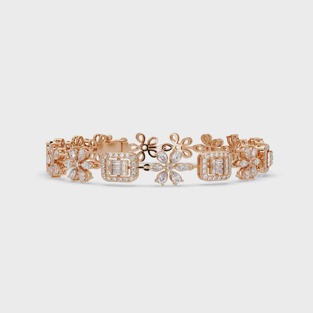 Floral Emerald-Cut Diamond Bracelet for Women