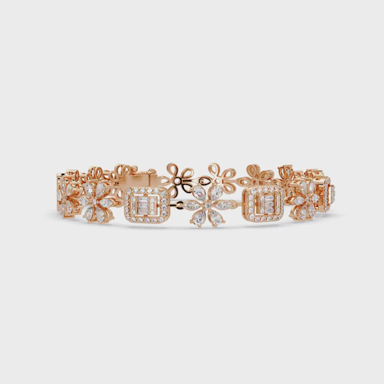 Floral Emerald-Cut Diamond Bracelet for Women
