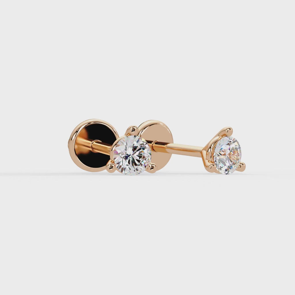 Round Cut Diamond Half Hoop Earrings | 14K & 18K Gold | Minimal Everyday Hoop Earrings