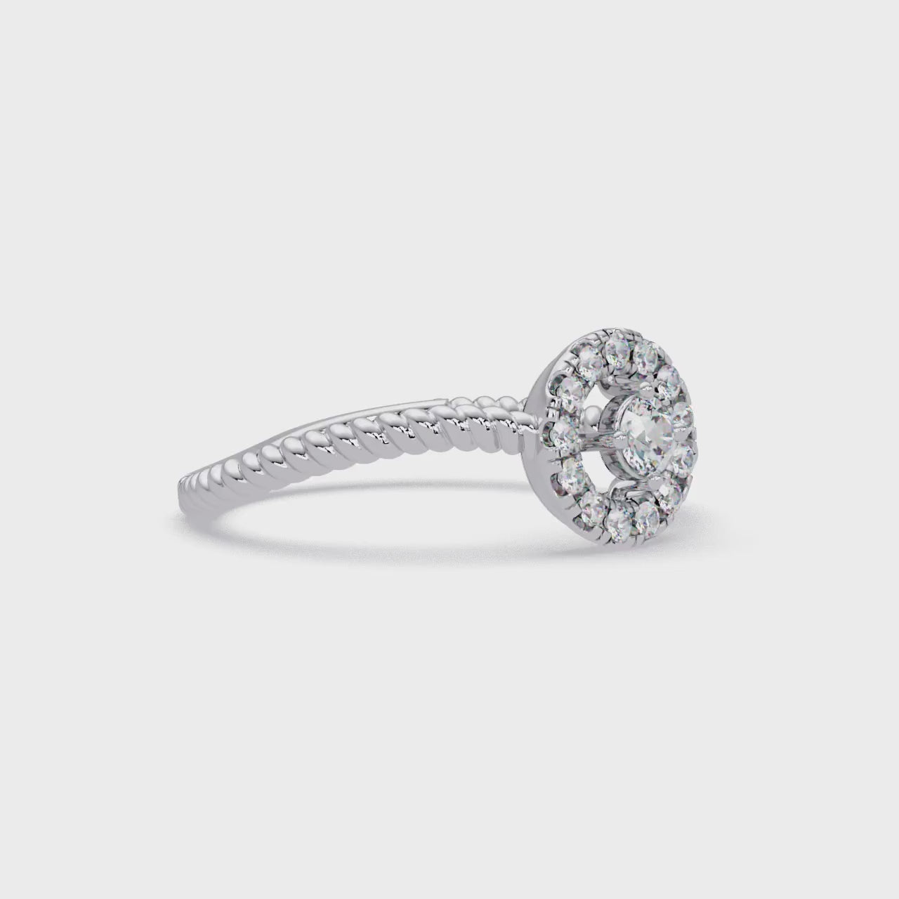 Vintage Twisted Rope Openwork Round Cut Diamond Halo Ring