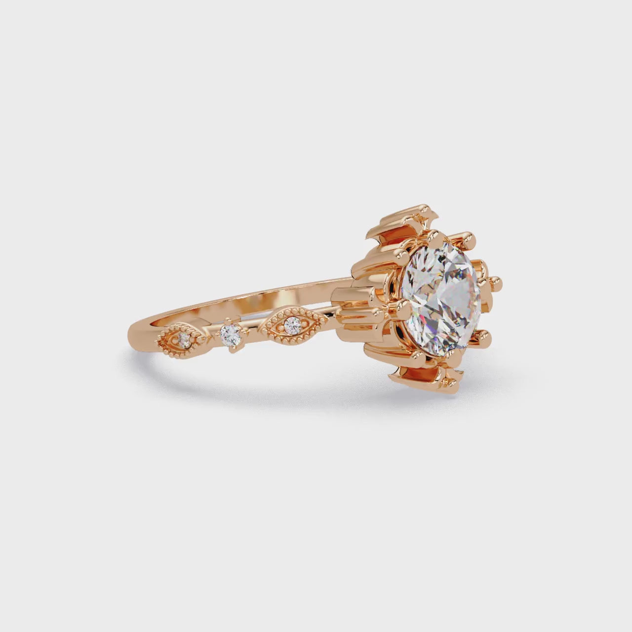 Vintage Round Cut Diamond Filigree Halo Engagement Ring