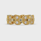Vintage Leaf Motif Round Cut Diamond Band Ladies Ring
