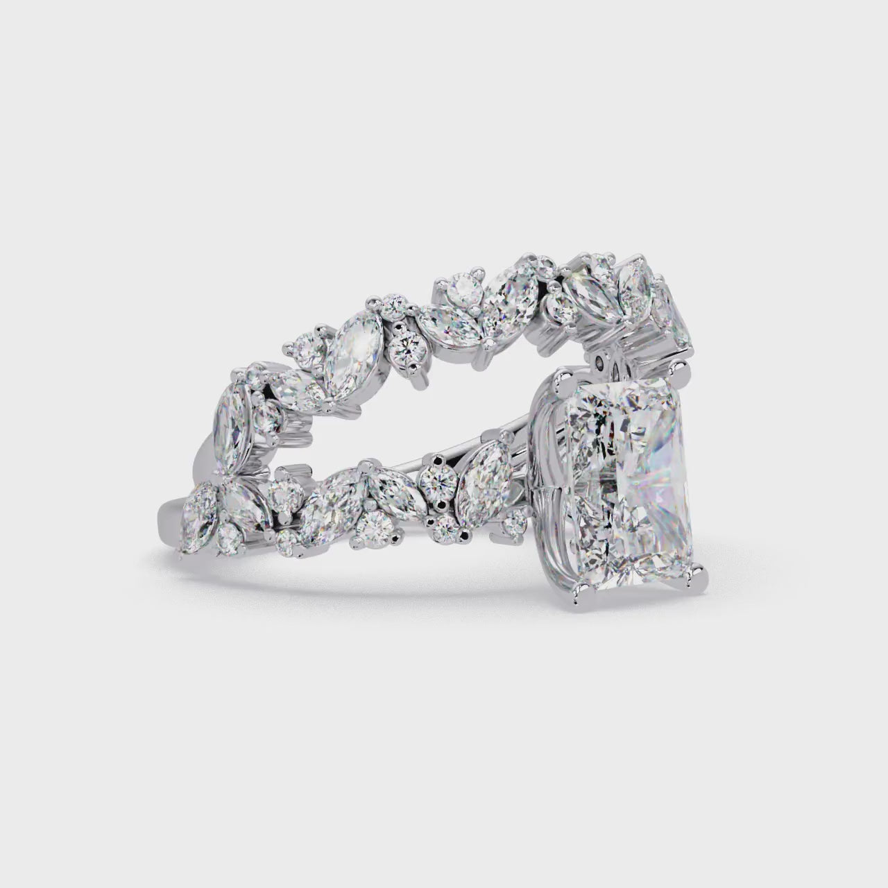 Nature-Inspired Princess Diamond Engagement Ring with Marquise & Round Accent Stones