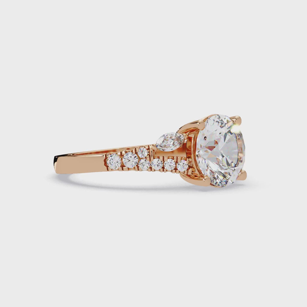 Round Brilliant Cut Engagement Ring with Marquise Accent Diamonds