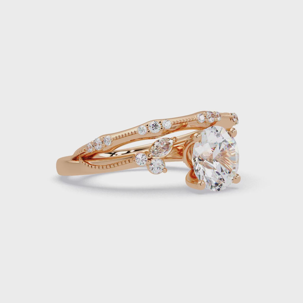 Customizable Round & Marquise Diamond Engagement Ring Set