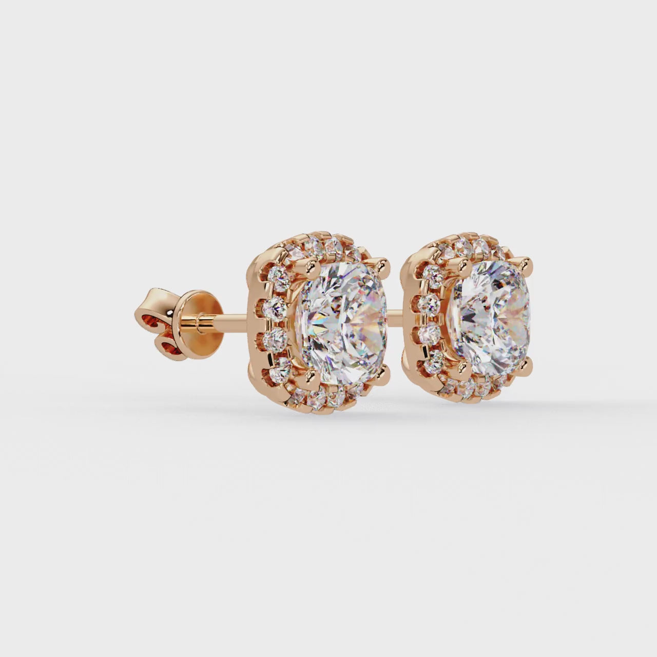 Cushion Cut Halo Diamond Stud Earrings
