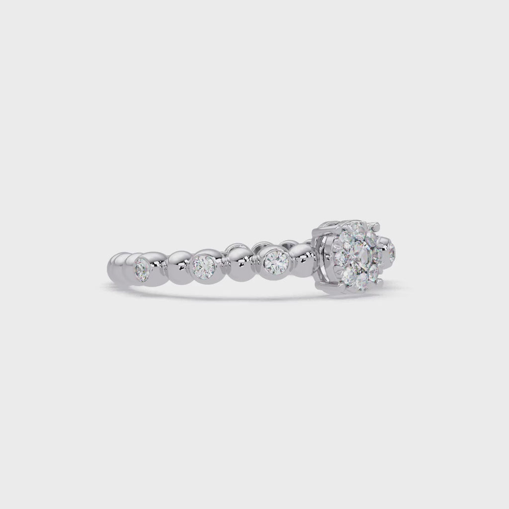 Round Cut Cluster Diamond Beaded Engagement Ring