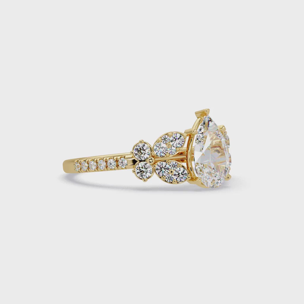 Pear Shape Diamond Floral Engagement Ring