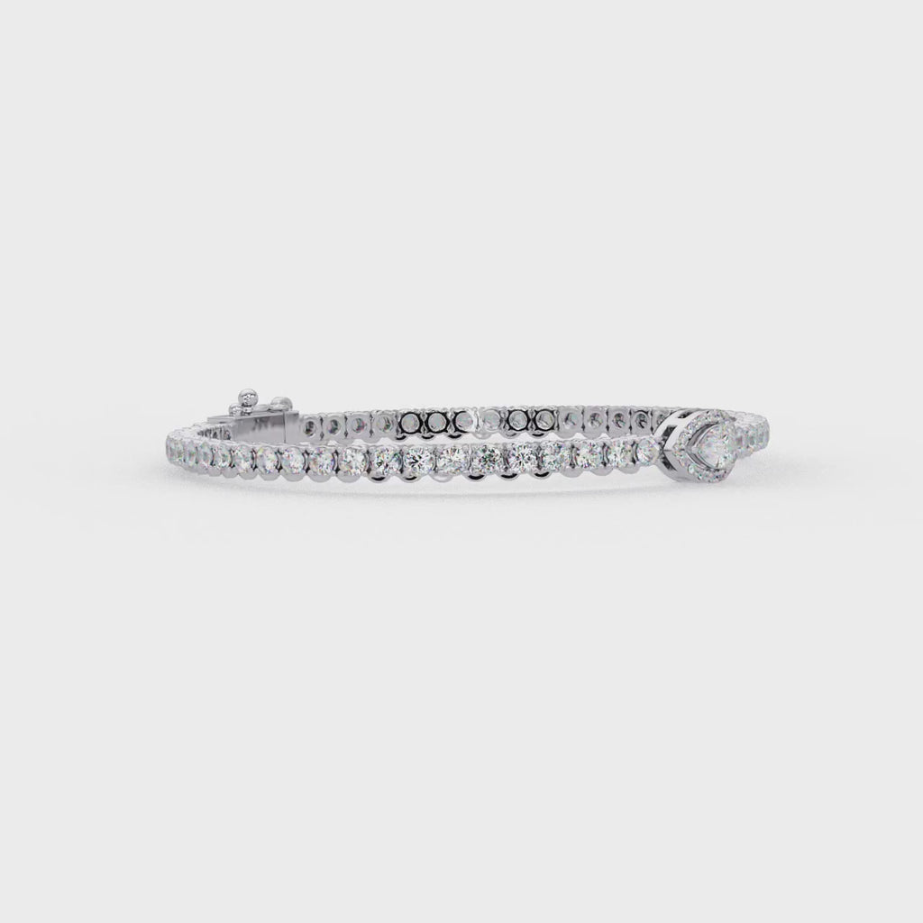 Pear Shape Halo Diamond Tennis Bracelet with Round Center Diamond