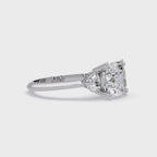 Classic Cushion Cut Engagement Ring with Trillion Side Diamonds