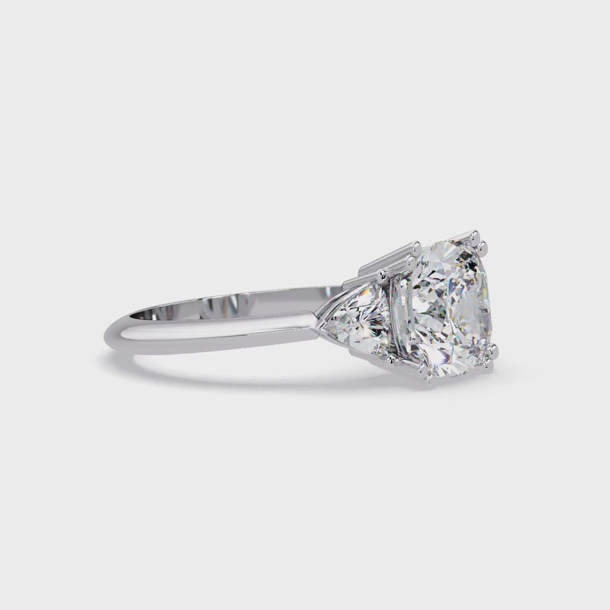 Classic Cushion Cut Engagement Ring with Trillion Side Diamonds