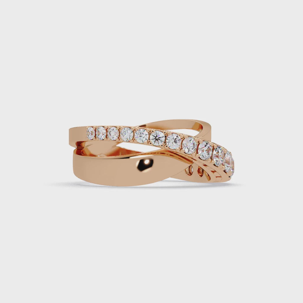 Round Cut Diamond Criss Cross Bypass Band Ring
