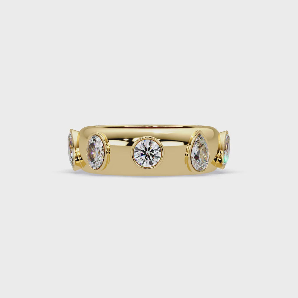 Modern Multi Shape Bezel Diamond Band Ring