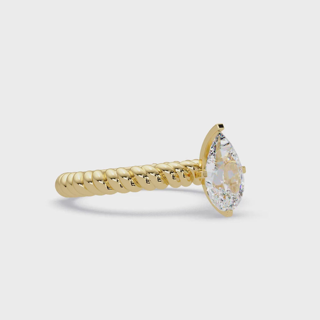 Twisted Rope Pear Diamond Solitaire Engagement Ring