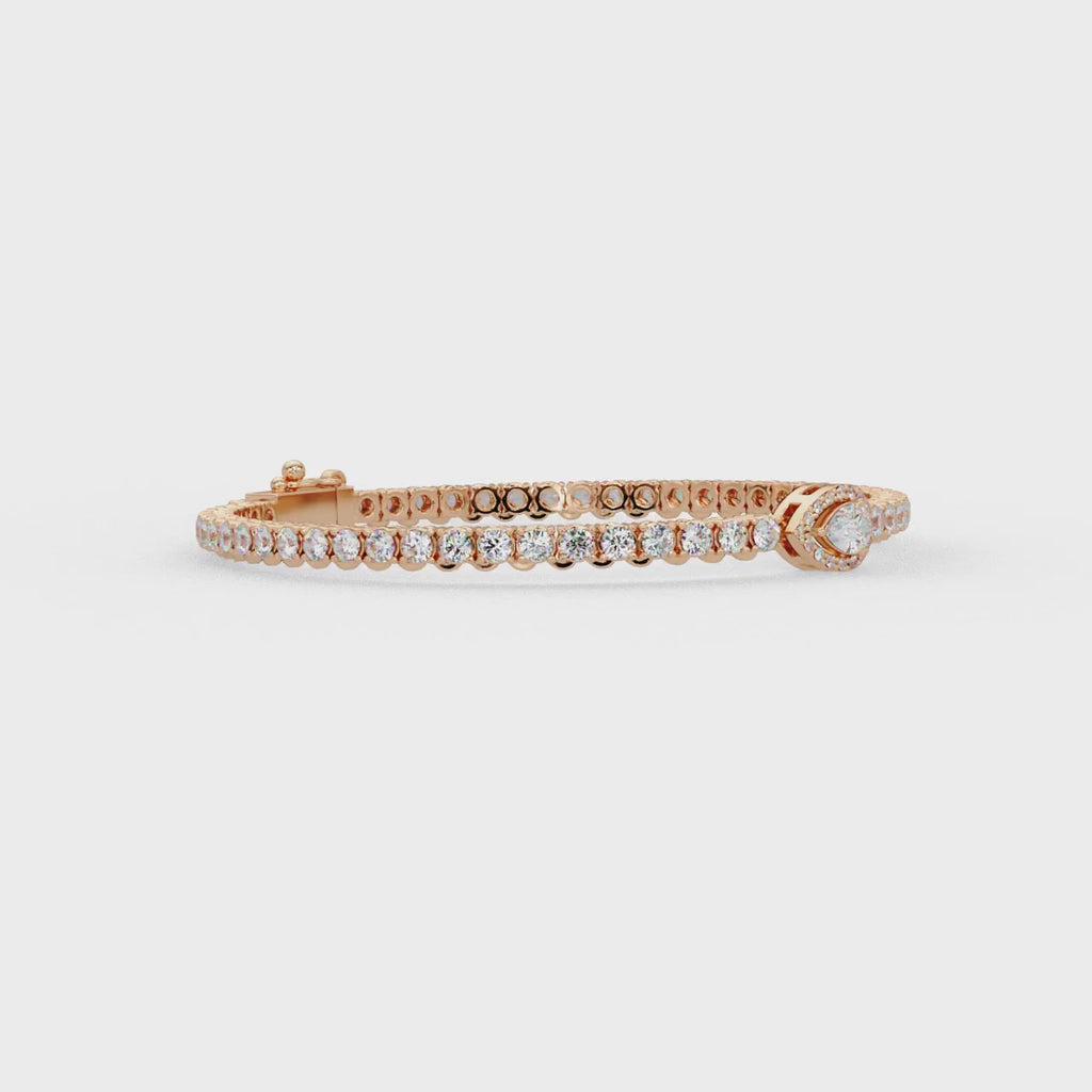 Pear Shape Halo Diamond Tennis Bracelet with Round Center Diamond