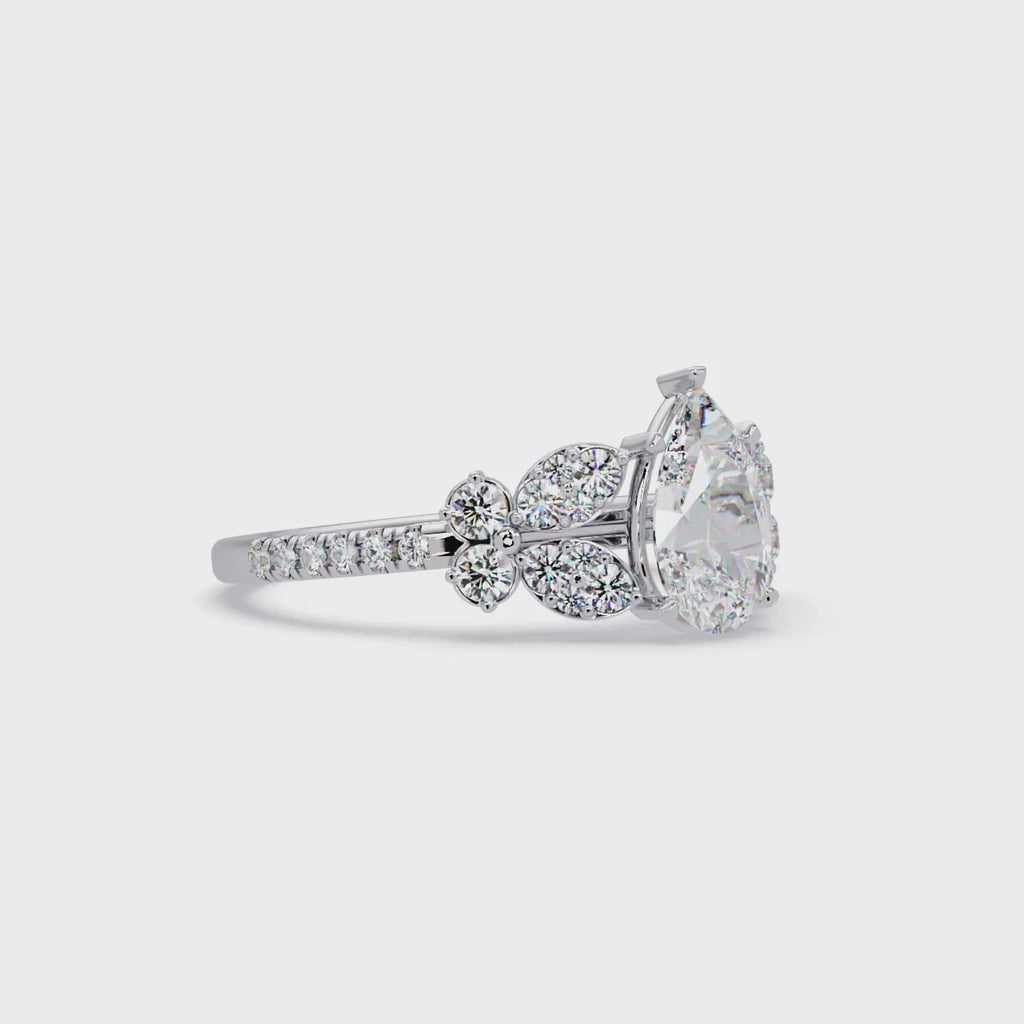 Pear Shape Diamond Floral Engagement Ring