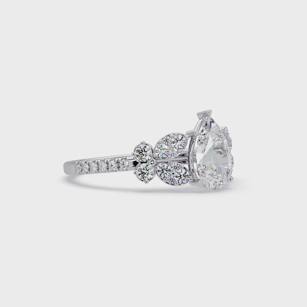 Pear Shape Diamond Floral Engagement Ring