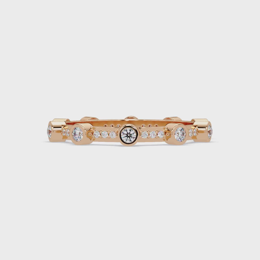 Round Cut Bezel Set Diamond Eternity Band in Gold