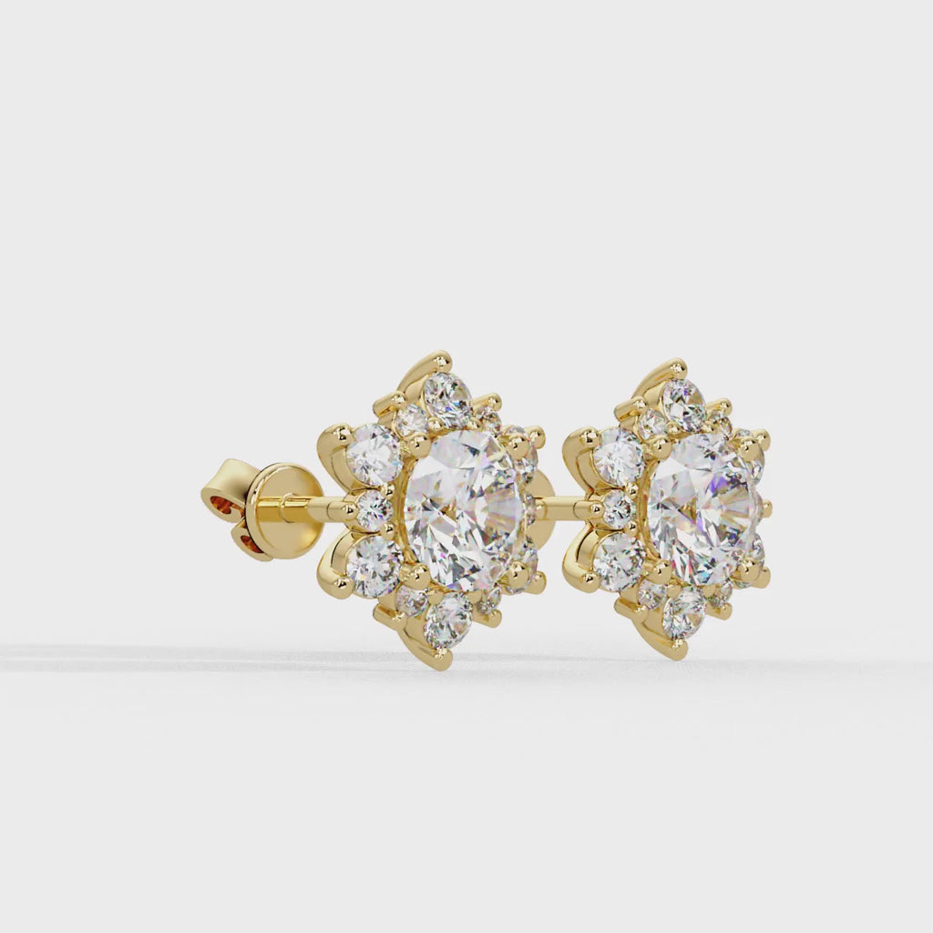 Round Brilliant Lab Grown Diamond Floral Halo Stud Earrings