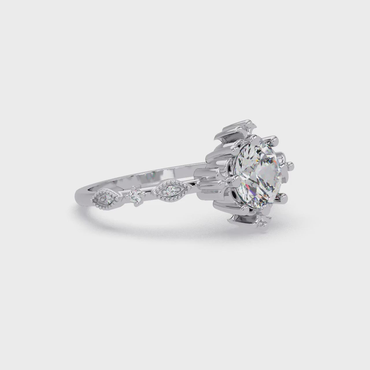 Vintage Round Cut Diamond Filigree Halo Engagement Ring